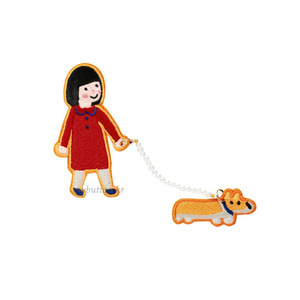 [Wappen brooch][TYPE A]Girl+Dog.소녀와 강아지 와펜브로치